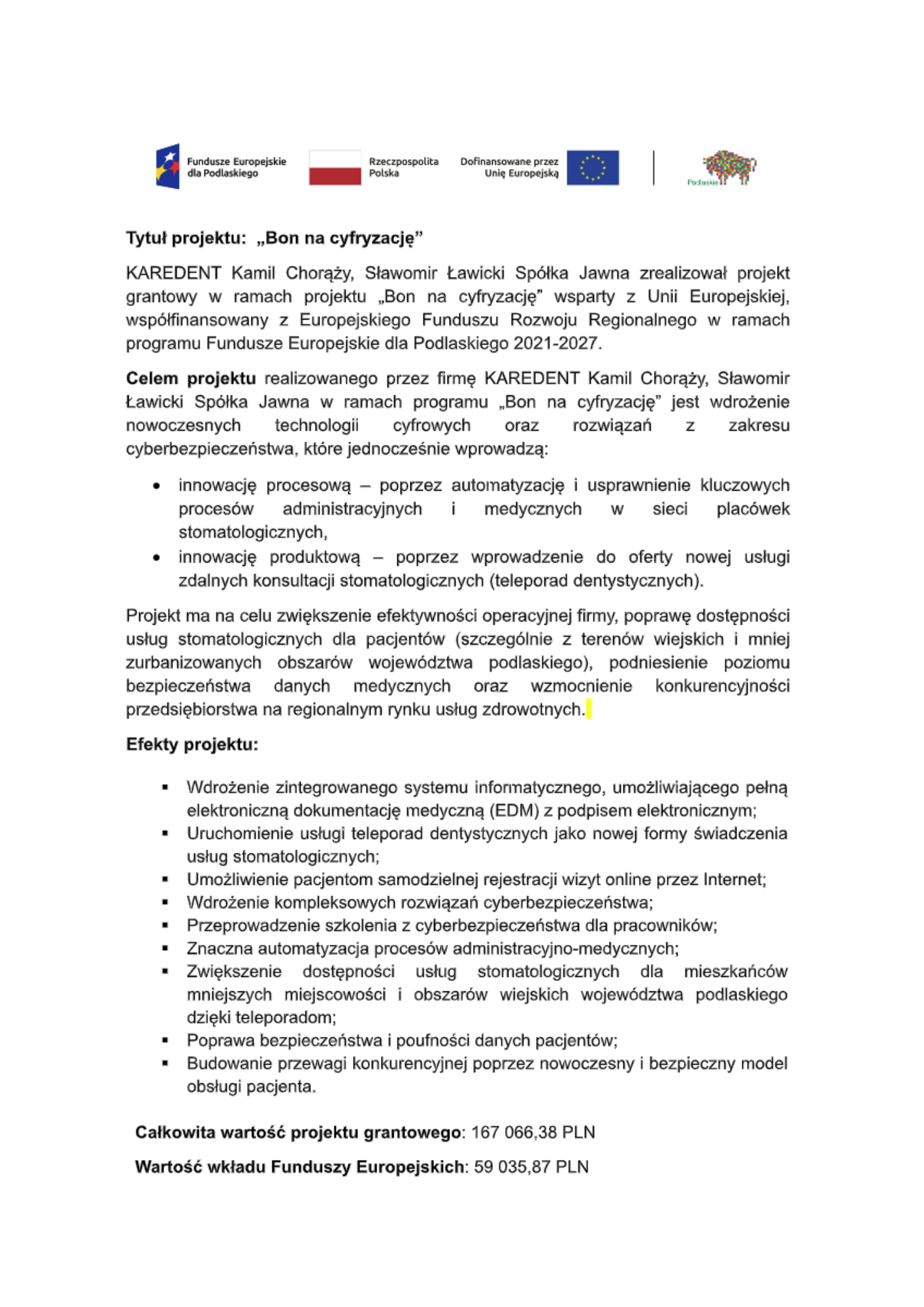 Dotacja na cyfryzację - Karedent